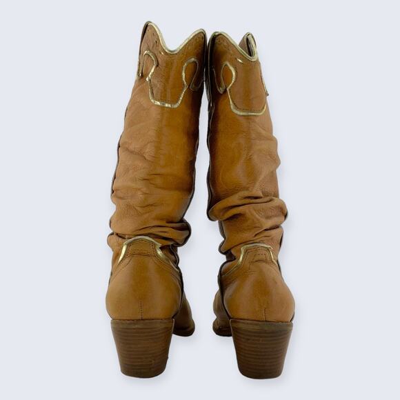 Naona Nana? Light Brown Leather Tall 2.5" Stacked Heel Western Cowgirl Boots 7.5 - Picture 4 of 10